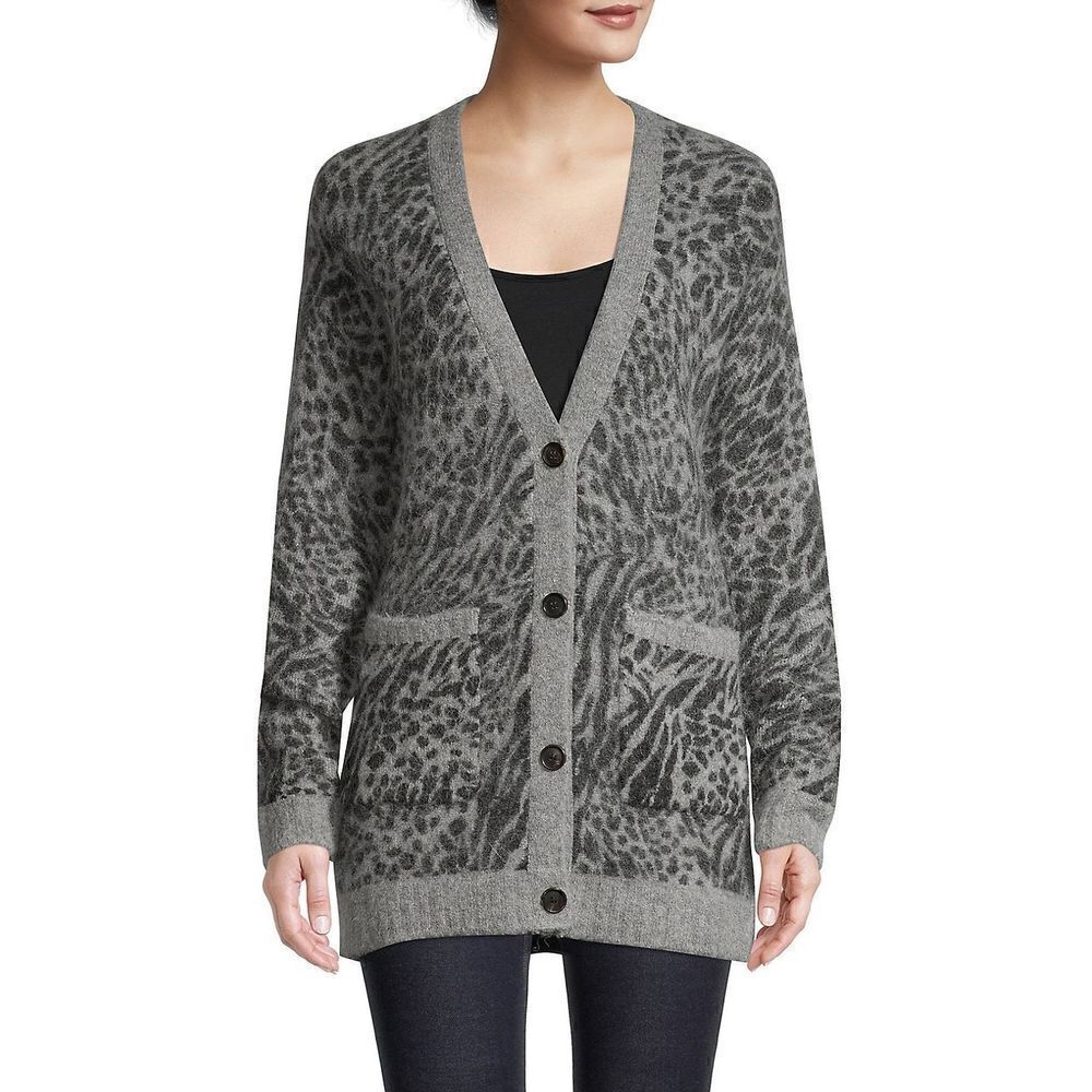 Rails Oslo Printed Alpaca‎ & Wool-Blend Cardigan size L Gray Black